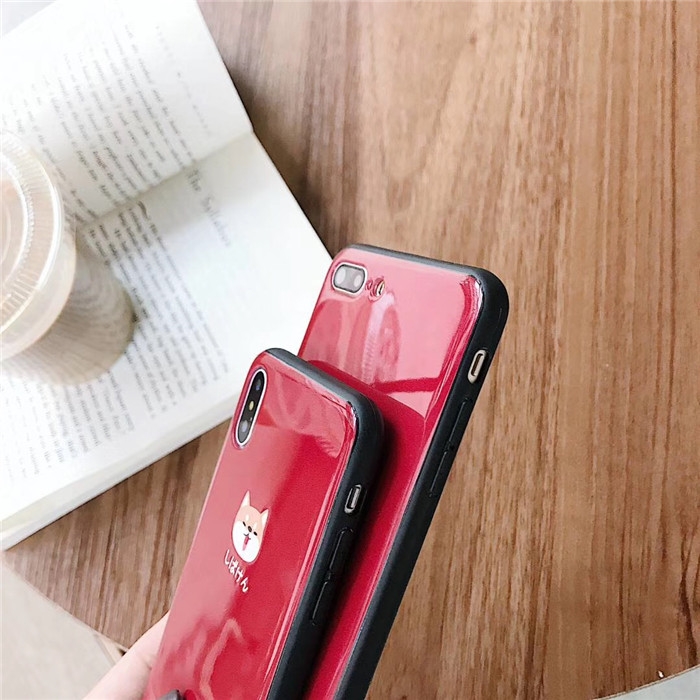 Cute Cartoon Shiba Inu Glass Case For iPhone 6 6s 7 8 Plus X XR XS MAX Phone Case