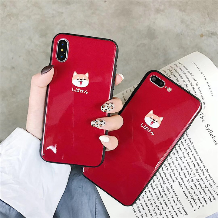 Cute Cartoon Shiba Inu Glass Case For iPhone 6 6s 7 8 Plus X XR XS MAX Phone Case