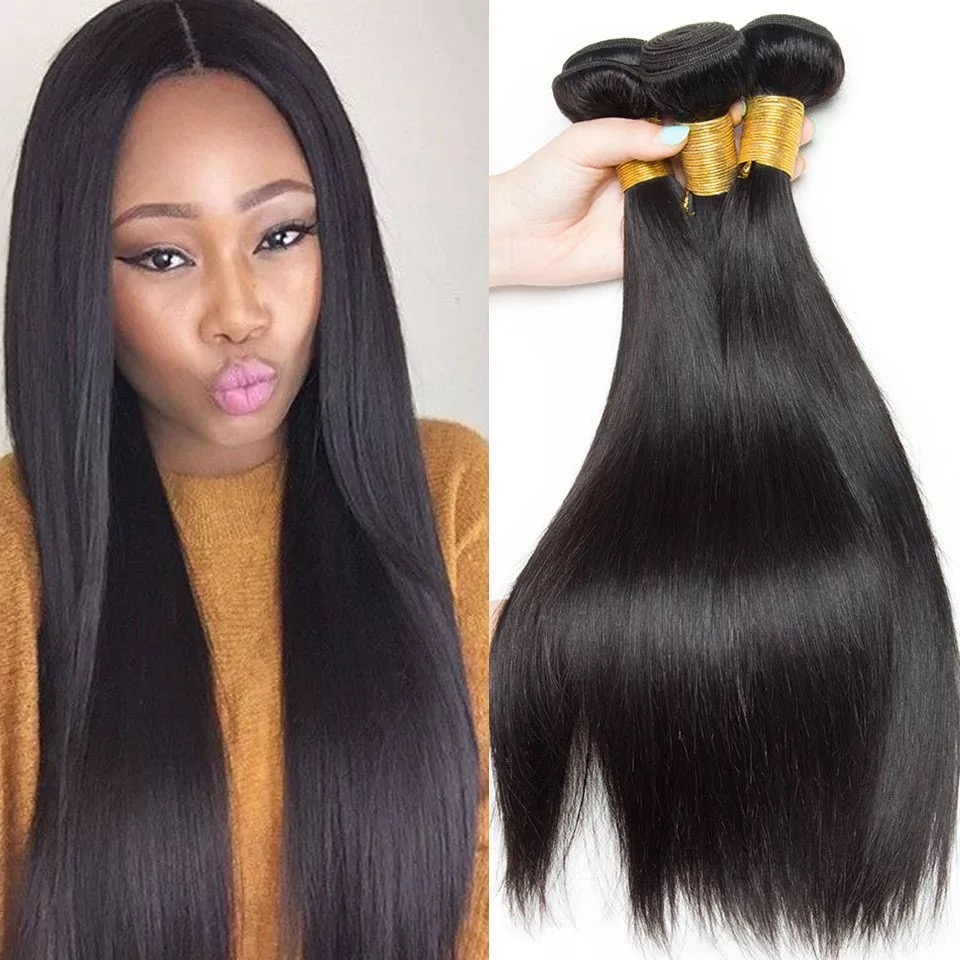 high quality 100% 7a remy brazilian hair straight human hair weave natural  black color natural black 12 inch