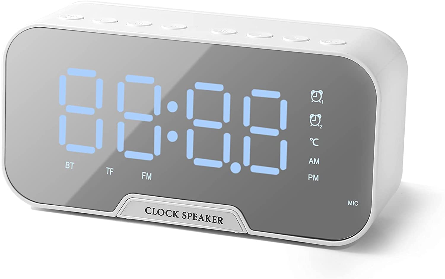 Digital LED Backlit Mirror Alarm Clock with Bluetooth Speaker, Temperature &amp; FM