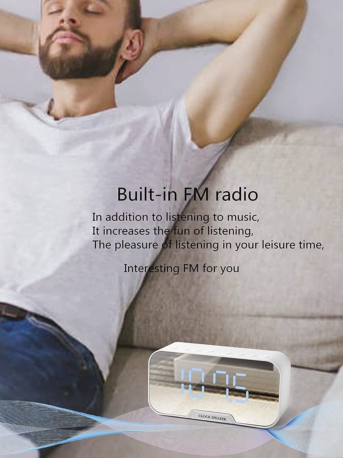 Digital LED Backlit Mirror Alarm Clock with Bluetooth Speaker, Temperature &amp; FM