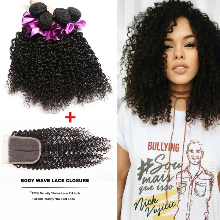 Ushow Top 9a Brazilian Kinky Curly Human Hair 3 Bundles With