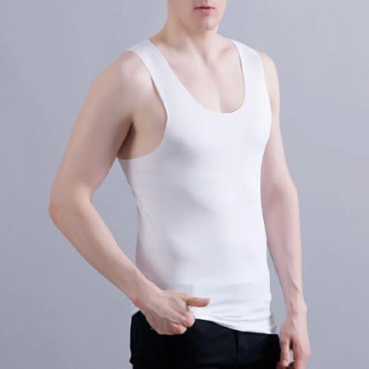 Men's Casual Tank Summer High Quality Bodybuilding Fitness Muscle Singlet Ice Silk Man's Clothes Sleeveless Fit Vest Seamless