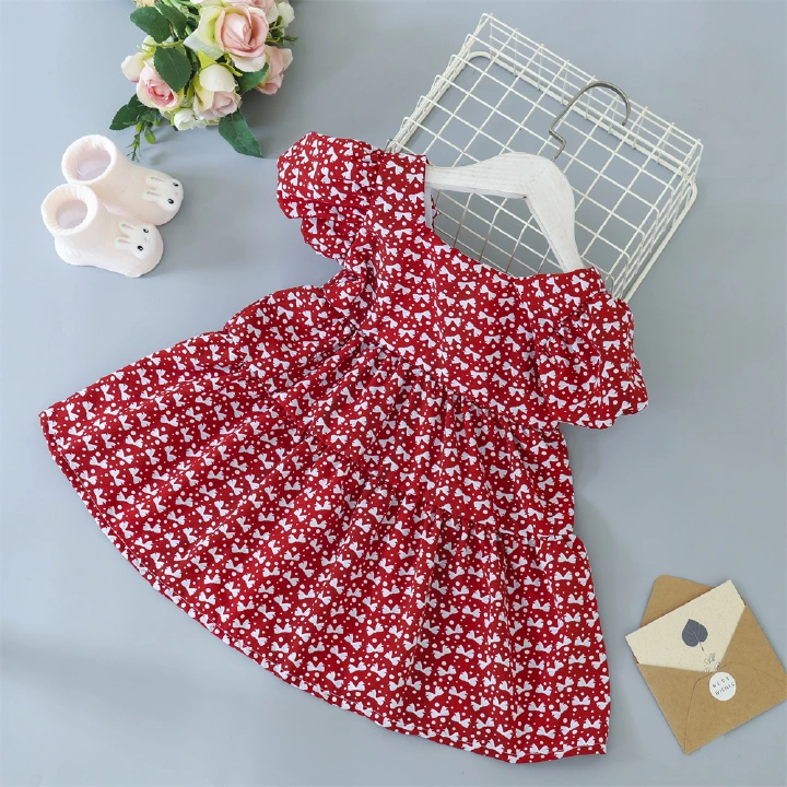 Summer Toddler Dresses Baby girls clothes Cute Flowers Print Princess Dress Girls Casual Dress   Girls' floral dress, children's princess dress, bow tie dress