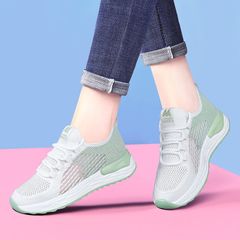 Women's Shoes Summer Breathable Casual Fashion Running Sports Mesh Lace-up Flat-heeled Solid Color Casual Comfortable Shoes New Running shoes, Loafers, Walking Shoes Female Women L 38 Green