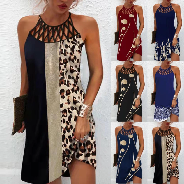 Women's clothes Women's dresses summer new Casual Sleeveless Vintage Tribal Print Cutout Daily Dress,Women's Summer Dress Vintage Tribal Print Sleeveless Cutout Casual Daily Skirt Top