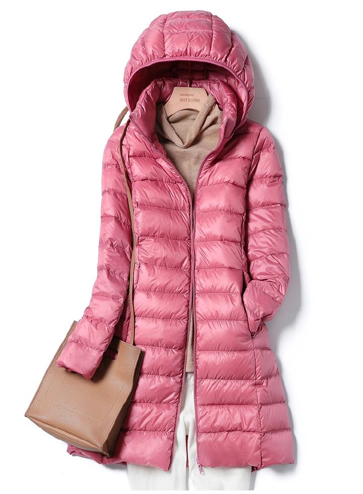 SEDUTMO Winter Womens Down Jackets Long Ultra Light Thin Casual Coat Puffer Jacket Slim Remove Hooded Parka ED1275
