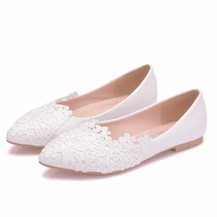 women's shoes Comemore  Summer Ballet Flats White Lace Bride Wedding Shoes Flat Low Heel Casual Without Heels Women Dress Pumps Swee