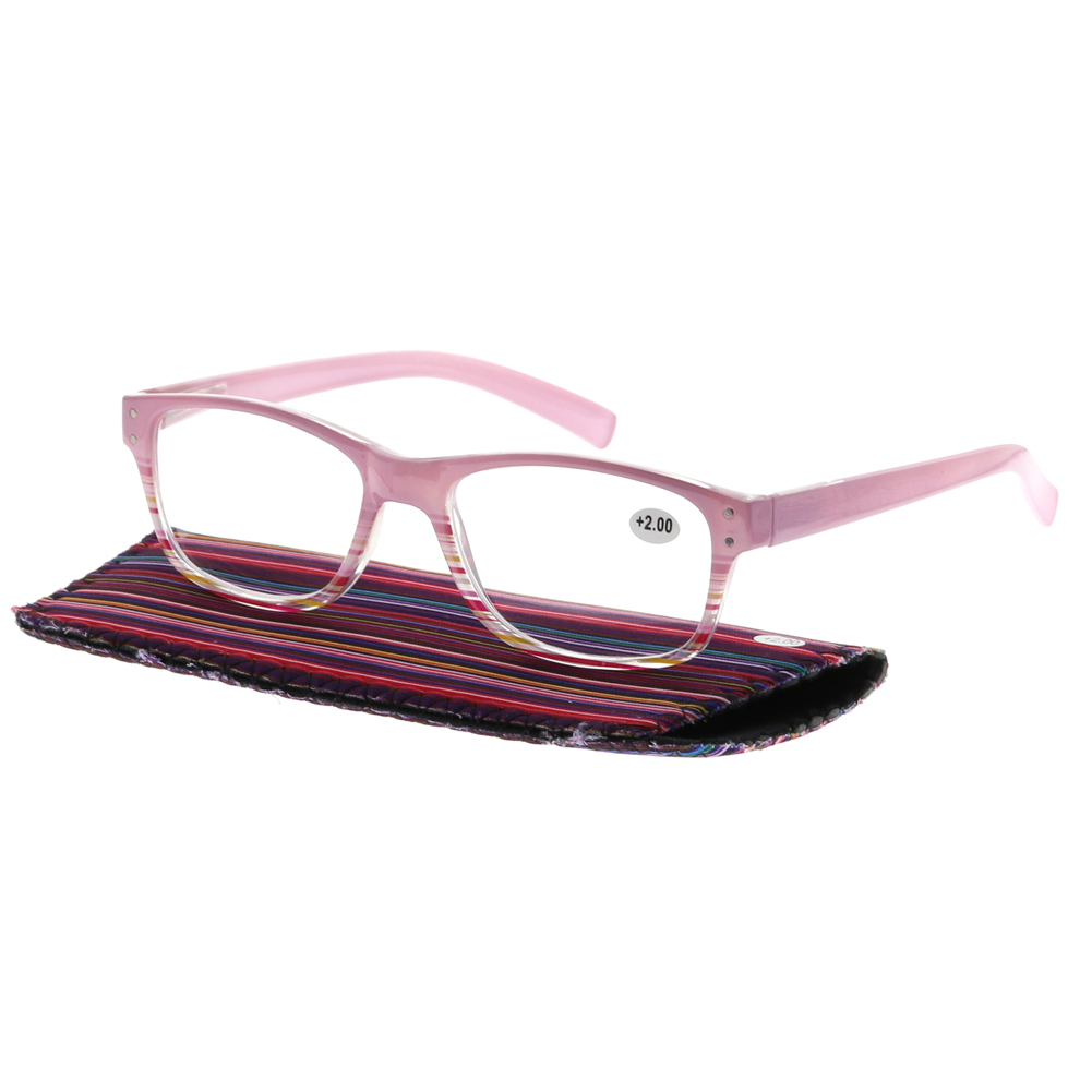 Fashion Women Spring Hinge Eyeglasses Frame Reading Glasses Single Vision Lens Reader Pink +1.00 to +3.50