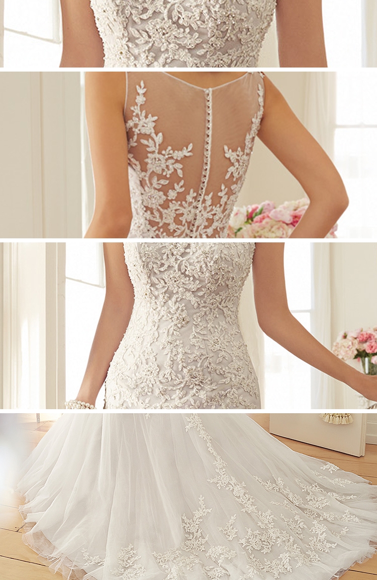 QUEEN 1 Piece Sexy Back See Through Wedding Dresses