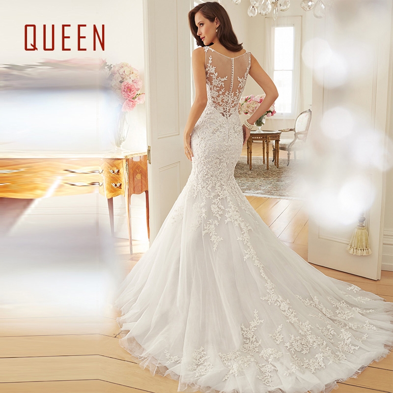 QUEEN 1 Piece Sexy Back See Through Wedding Dresses