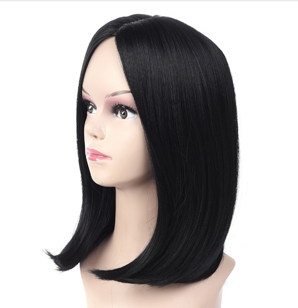 Female Short Straight Black Hair Synthetic Wig Distribution Type Personality Face Repair Wave Head