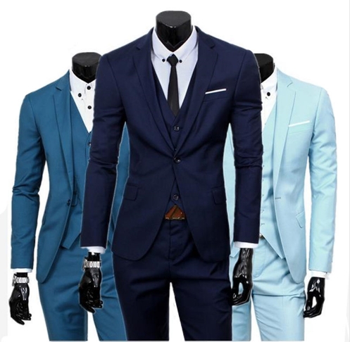( jacket + vest + pants )  Men's Slim Fit Business Three-piece Suits Male groom Man Blazers Sets