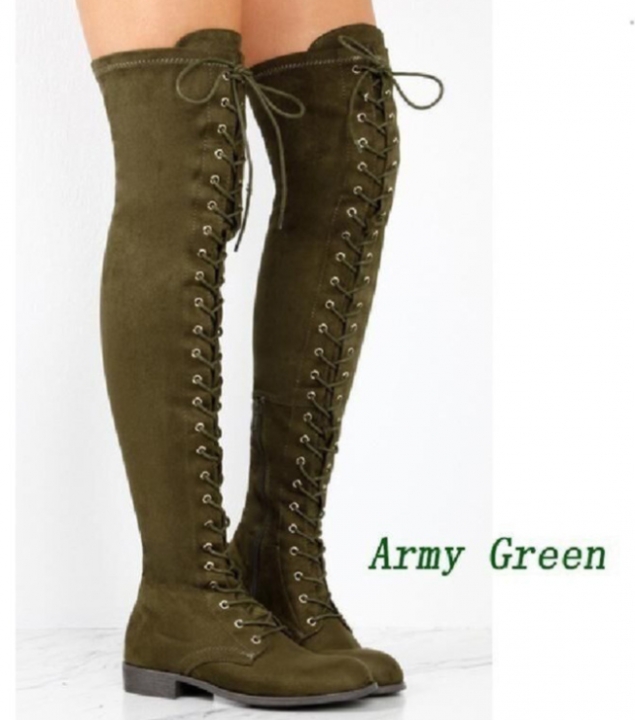 Woman Boot lace-up knee flat boots  Over The Knee High Boots Shoes Long  Boots