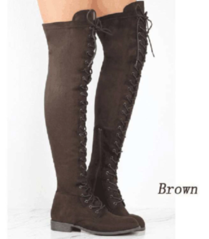 Woman Boot lace-up knee flat boots  Over The Knee High Boots Shoes Long  Boots