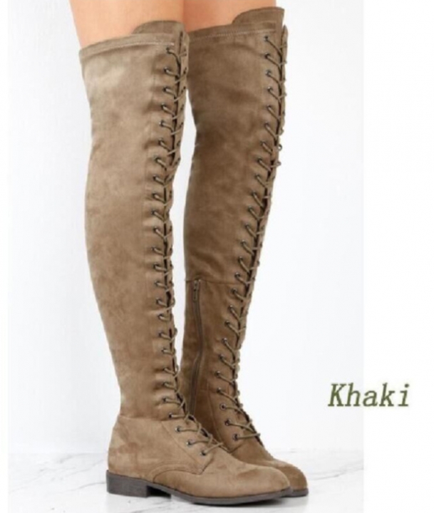 Woman Boot lace-up knee flat boots  Over The Knee High Boots Shoes Long  Boots