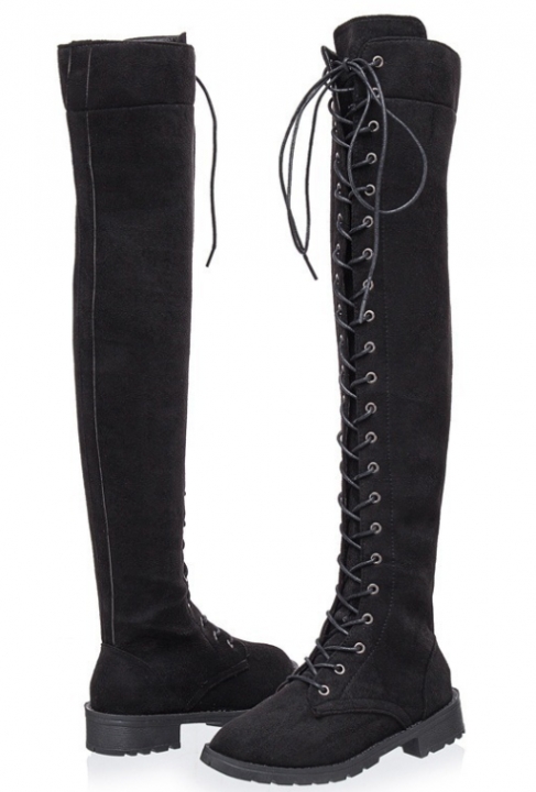 Woman Boot lace-up knee flat boots  Over The Knee High Boots Shoes Long  Boots