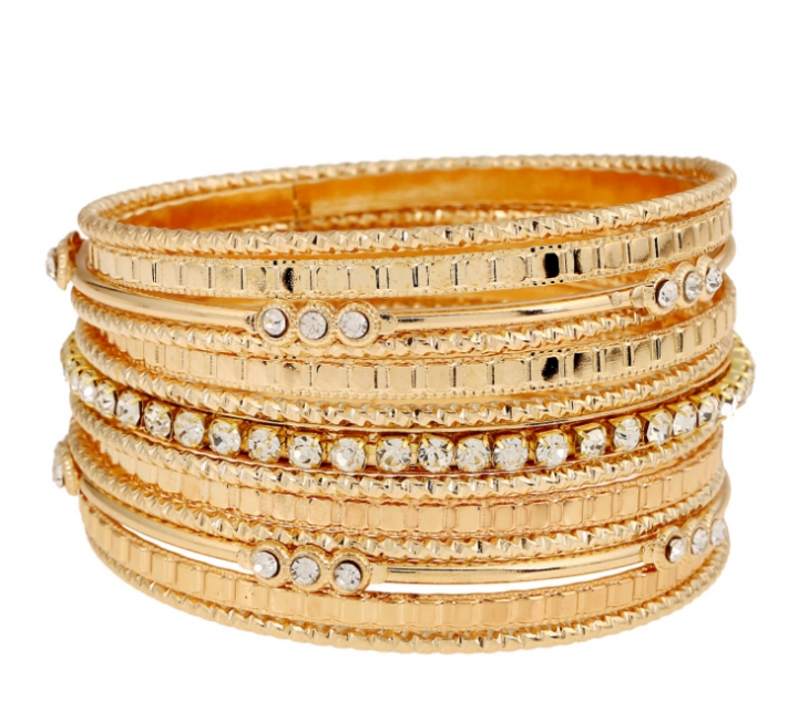 13 Pcs/set  Luxury Charm Gold Color Wide Chain Crystal Silver Color Bracelet Rhinestone Jewelry