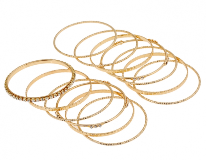 13 Pcs/set  Luxury Charm Gold Color Wide Chain Crystal Silver Color Bracelet Rhinestone Jewelry