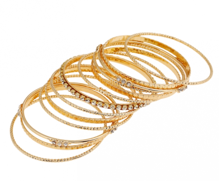 13 Pcs/set  Luxury Charm Gold Color Wide Chain Crystal Silver Color Bracelet Rhinestone Jewelry