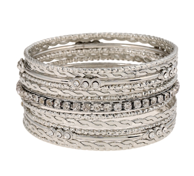 13 Pcs/set  Luxury Charm Gold Color Wide Chain Crystal Silver Color Bracelet Rhinestone Jewelry