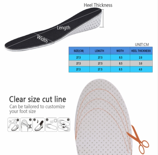 Men/Women Height Increase Insole Comfortable 4.0CM Height Increase Heel Shoe Insole