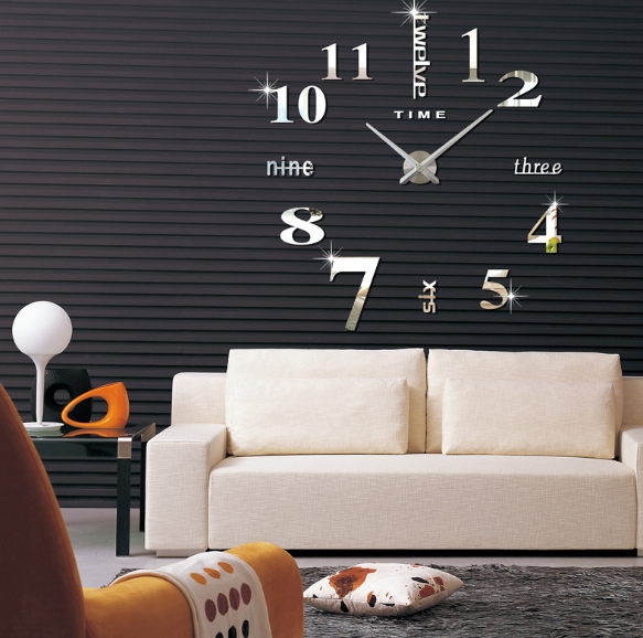 Quartz Clocks Fashion Watches 3d Real Big Wall Clock Rushed Mirror Sticker Diy Living Room Decor Silvery As Picture