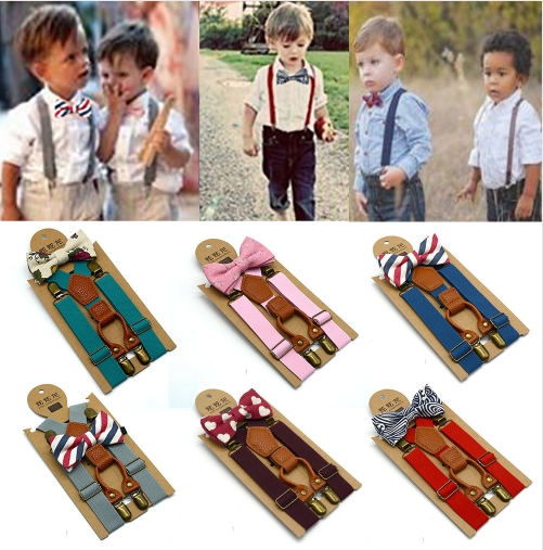 High Elastic elastic Butterfly knot Kids Boys toddler Wedding Matching Suspenders Tie Set