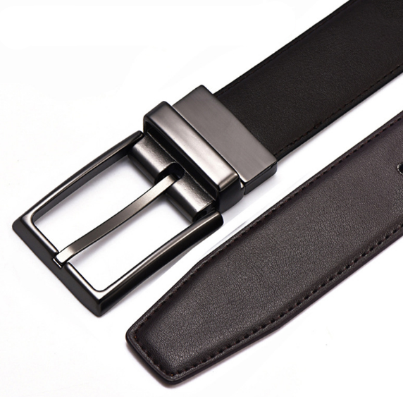 Revolvable Buckle Belts For Men Formal Business Genuine Leather Belt With  Solid Black Dark Brown