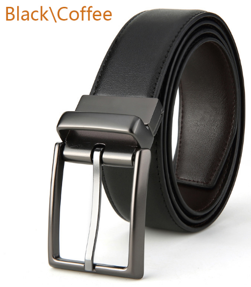 Revolvable Buckle Belts For Men Formal Business Genuine Leather Belt With  Solid Black Dark Brown