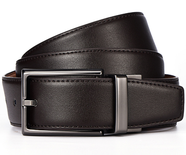 Revolvable Buckle Belts For Men Formal Business Genuine Leather Belt With  Solid Black Dark Brown