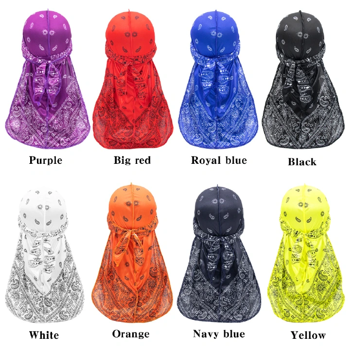 High Quality Silk Turban Durag Long Tail Turban Hat