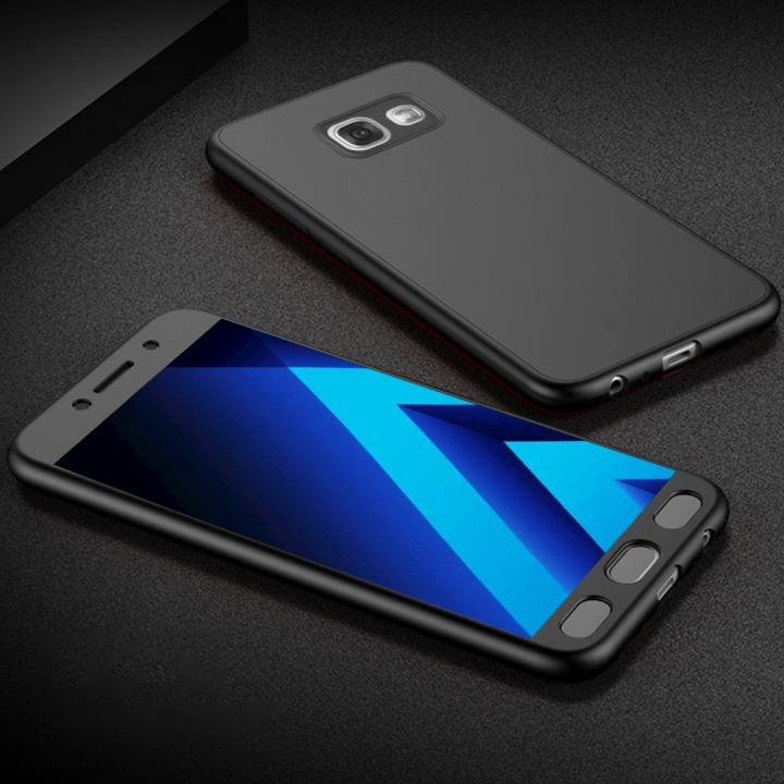 Matte Finish Cover 2 in 1 Full Protection with Tempered Glass Screen Protector for Samsung Galaxy A7