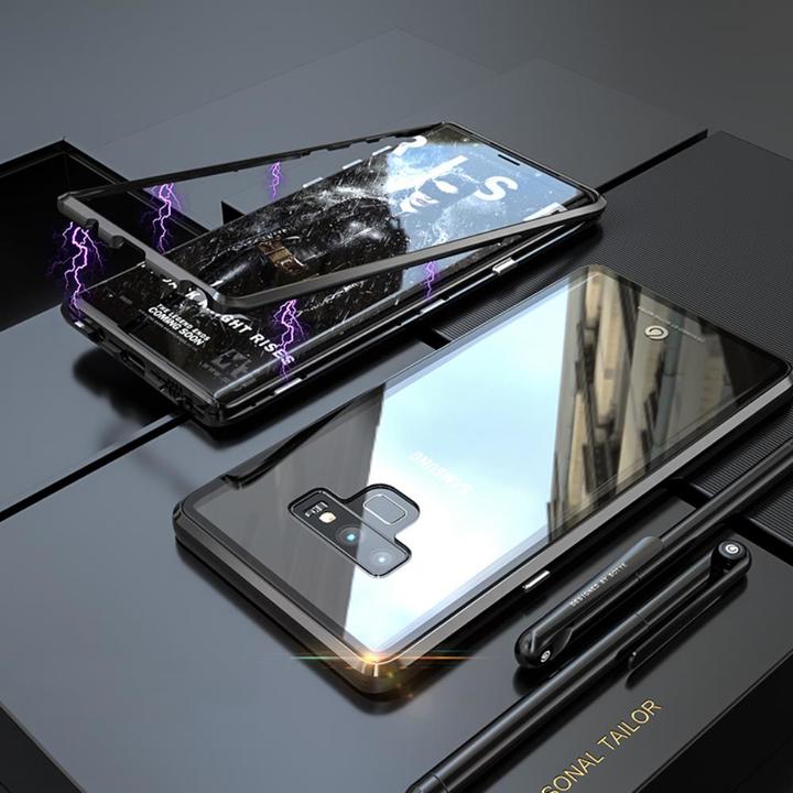 Samsung Galaxy Note 9 Protective Case ，[Magnetic Metal Frame + Tempered Glass Clear Back]