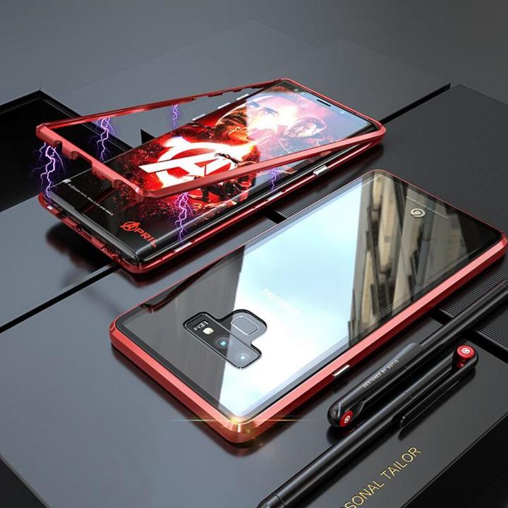 Samsung Galaxy Note 9 Protective Case ，[Magnetic Metal Frame + Tempered Glass Clear Back]