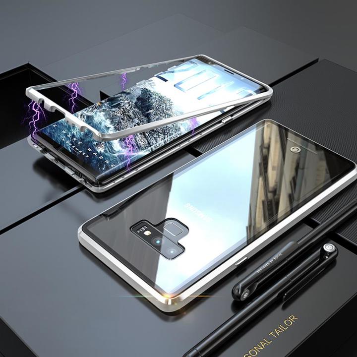 Samsung Galaxy Note 9 Protective Case ，[Magnetic Metal Frame + Tempered Glass Clear Back]