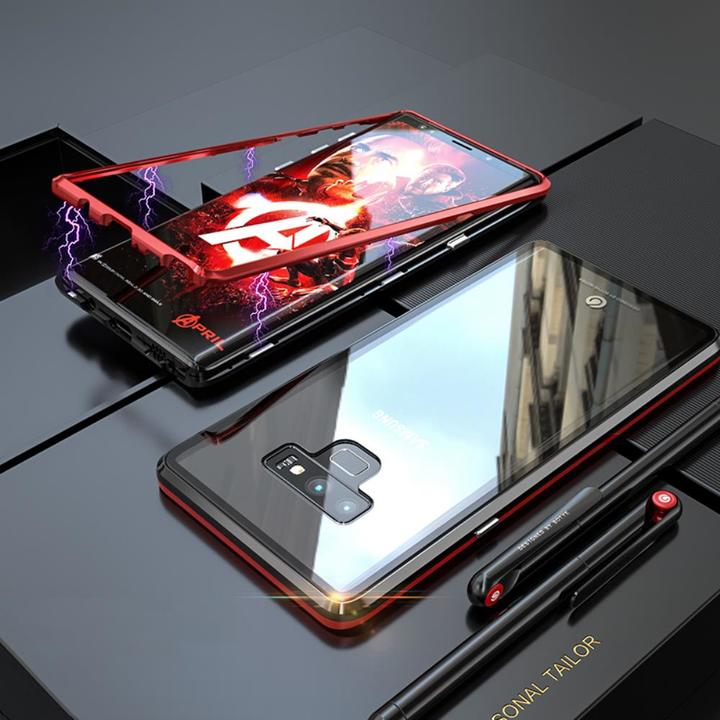 Samsung Galaxy Note 9 Protective Case ，[Magnetic Metal Frame + Tempered Glass Clear Back]