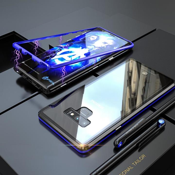 Samsung Galaxy Note 9 Protective Case ，[Magnetic Metal Frame + Tempered Glass Clear Back]