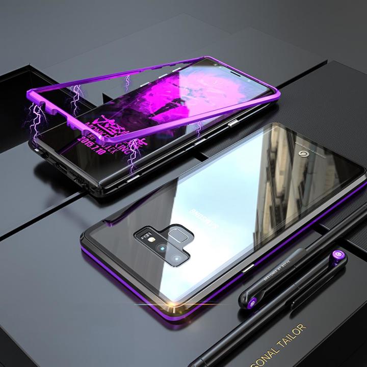 Samsung Galaxy Note 9 Protective Case ，[Magnetic Metal Frame + Tempered Glass Clear Back]