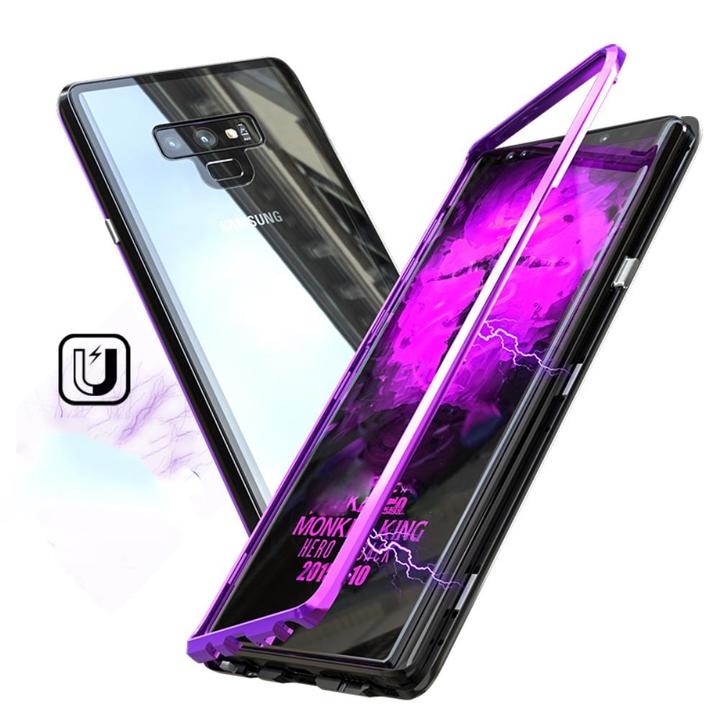 Samsung Galaxy Note 9 Protective Case ，[Magnetic Metal Frame + Tempered Glass Clear Back]