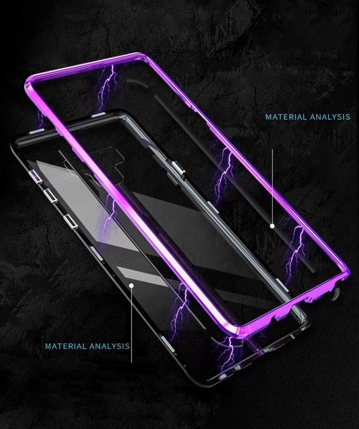 Samsung Galaxy Note 9 Protective Case ，[Magnetic Metal Frame + Tempered Glass Clear Back]
