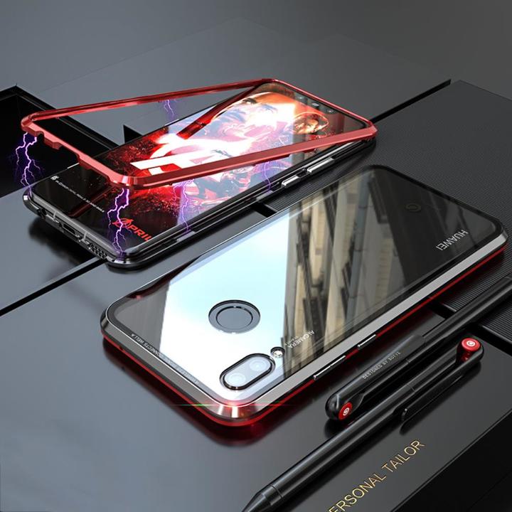 Huawei Nove 3 Protective Case ，[Magnetic Metal Frame + Tempered Glass Clear Back]