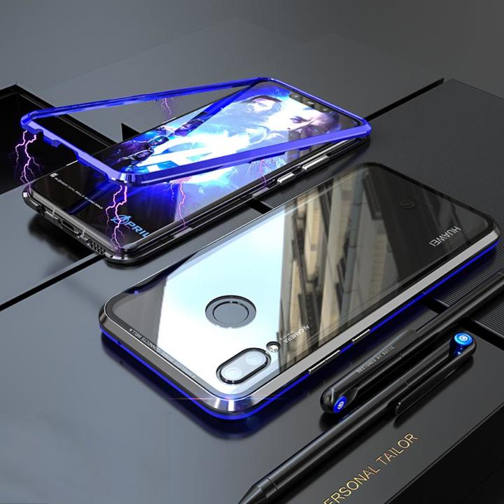 Huawei Nove 3 Protective Case ，[Magnetic Metal Frame + Tempered Glass Clear Back]