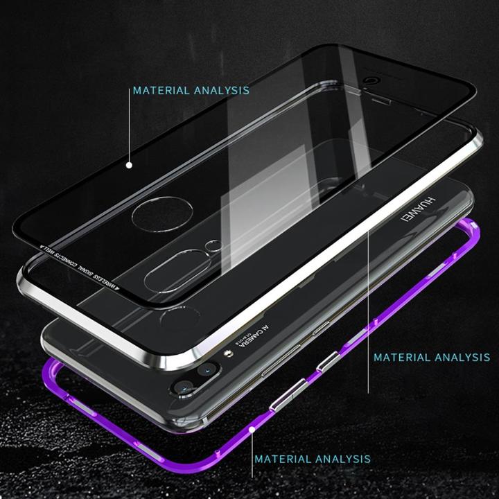 Huawei Nove 3 Protective Case ，[Magnetic Metal Frame + Tempered Glass Clear Back]