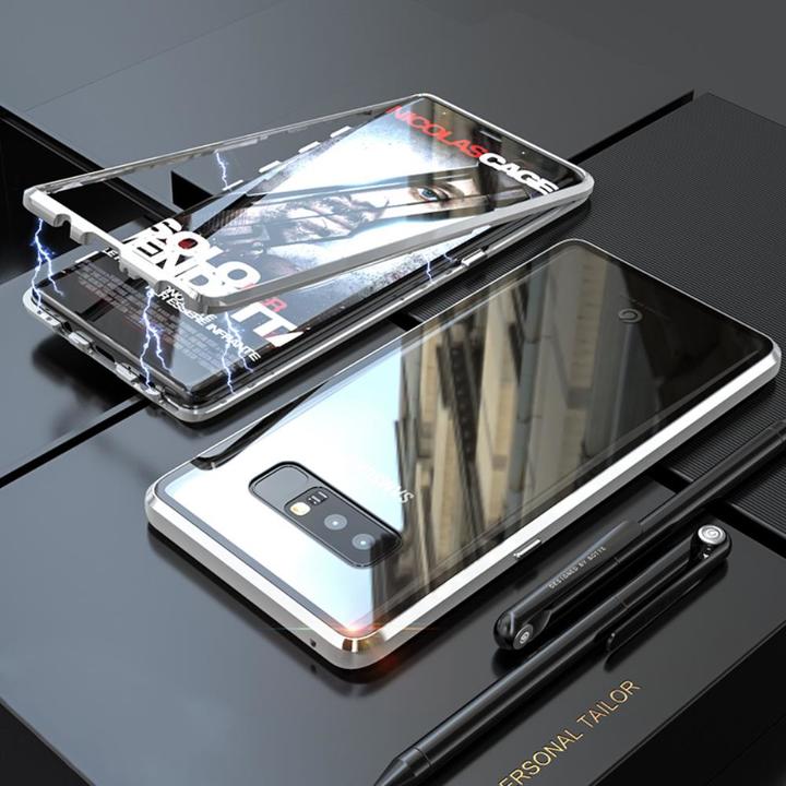 Samsung Galaxy Note 8 Protective Case ，[Magnetic Metal Frame + Tempered Glass Clear Back]