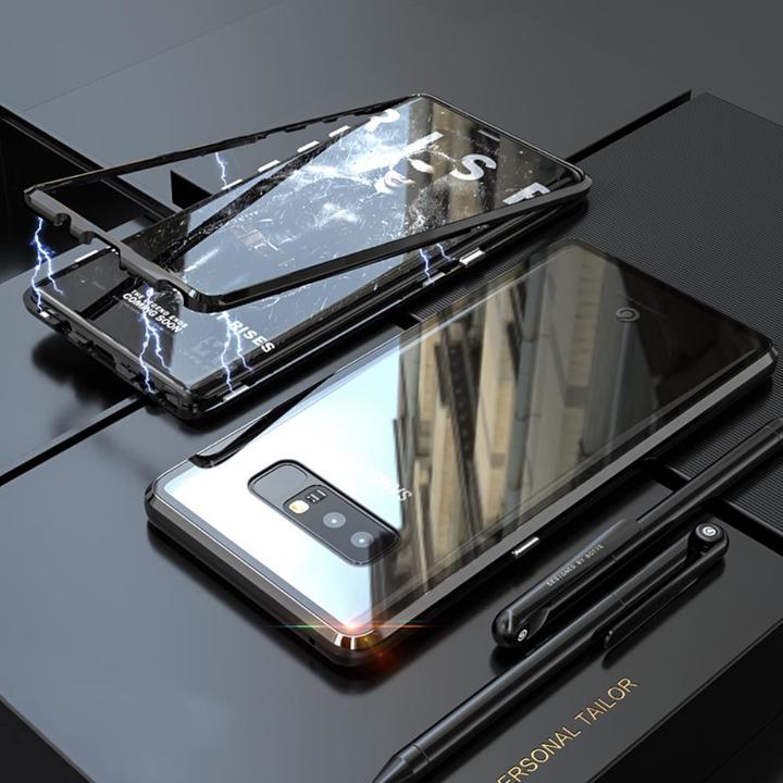 Samsung Galaxy Note 8 Protective Case ，[Magnetic Metal Frame + Tempered Glass Clear Back]