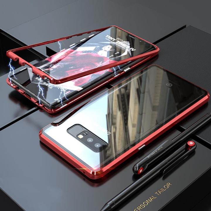Samsung Galaxy Note 8 Protective Case ，[Magnetic Metal Frame + Tempered Glass Clear Back]