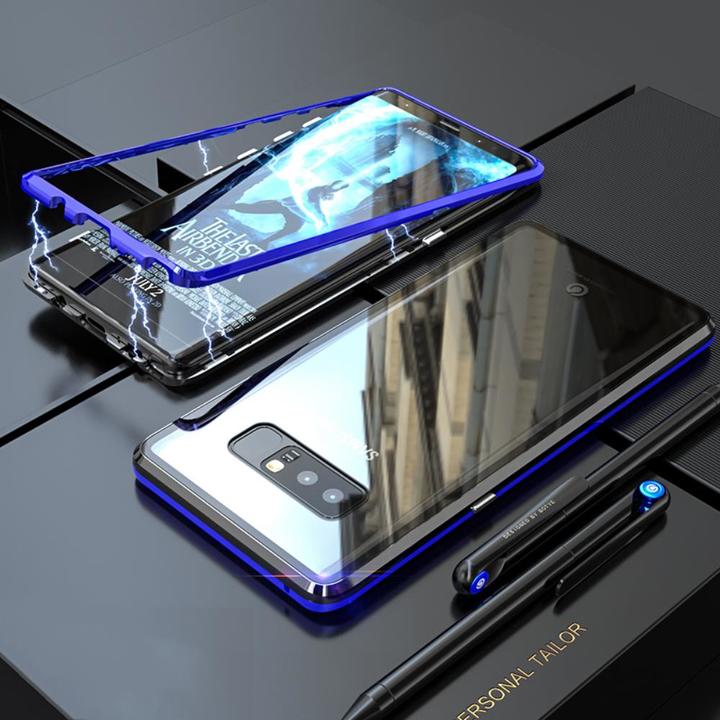 Samsung Galaxy Note 8 Protective Case ，[Magnetic Metal Frame + Tempered Glass Clear Back]