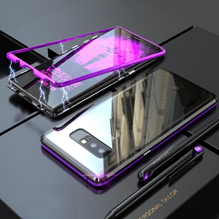 Samsung Galaxy Note 8 Protective Case ，[Magnetic Metal Frame + Tempered Glass Clear Back]