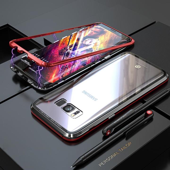 Samsung Galaxy S8 Protective Case ，[Magnetic Metal Frame + Tempered Glass Clear Back]